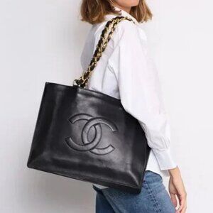 Authentic CHANEL Jumbo XL Shopping Tote Timeless Classic Black Lambskin Vintage